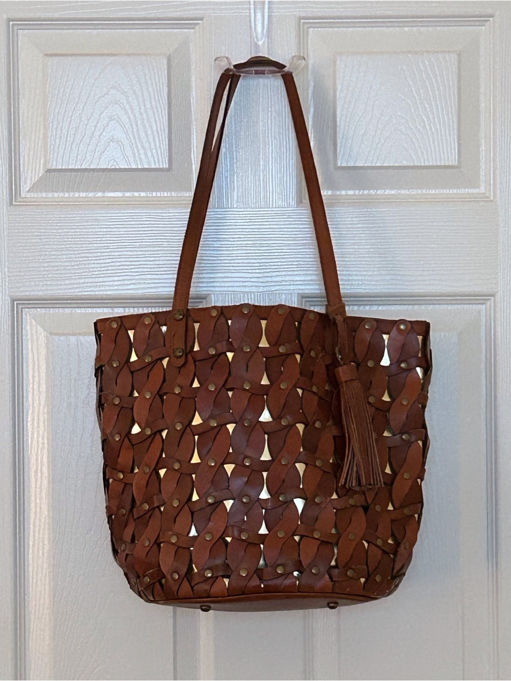 Patricia Nash Twisted Braid Mizzana Leather Tote Brown